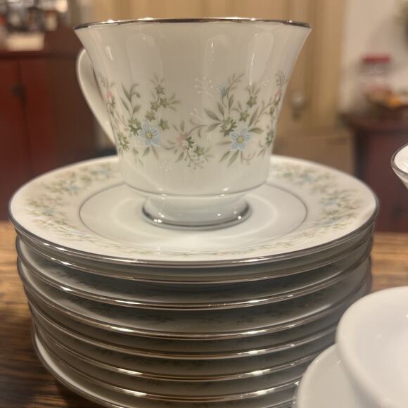 14 PIECE Noritake SAVANNAH 2031 FOOTED Cups & Saucers NM! Platinum Trim 6" - Picture 6 of 11